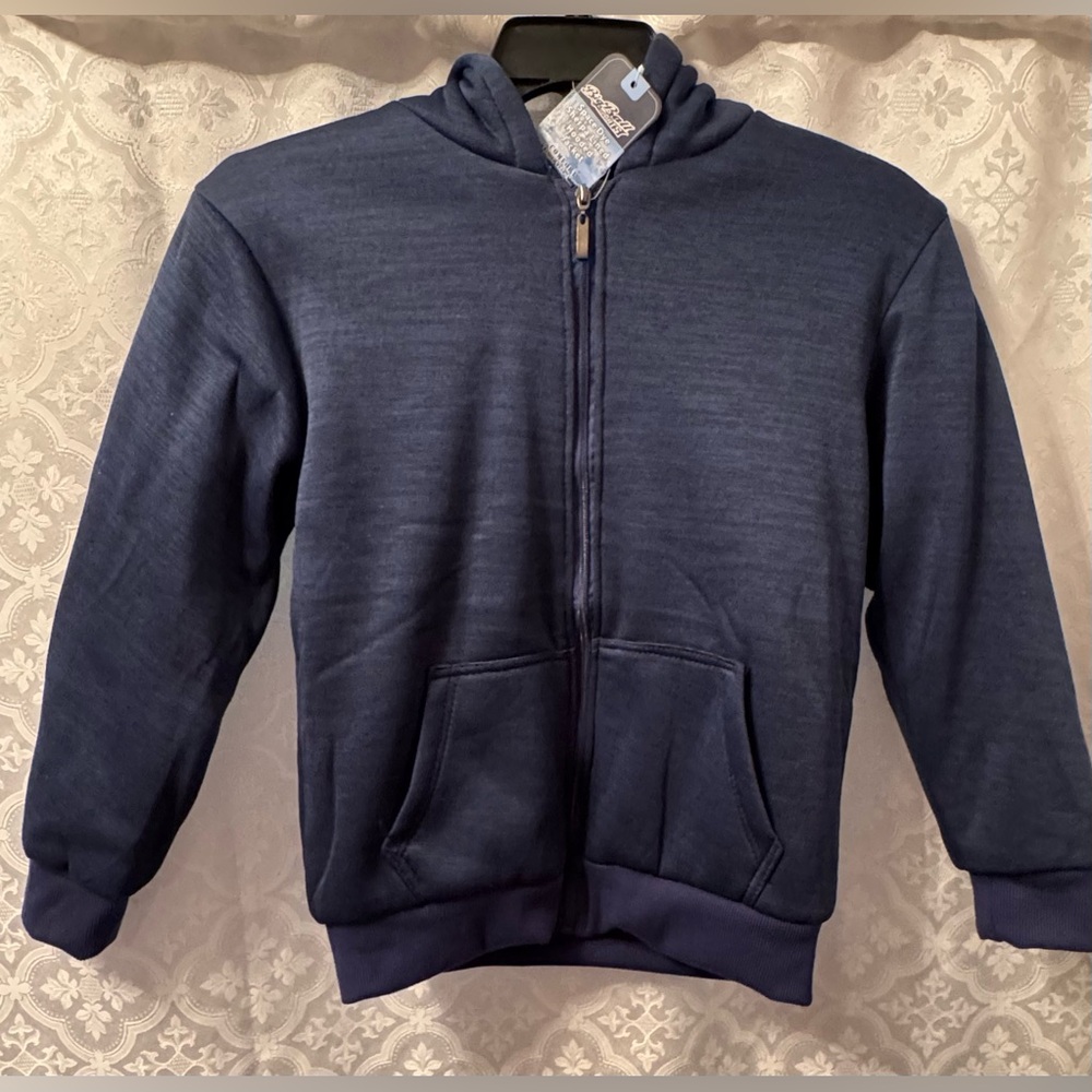 NWT kids Big Ball Sports Blue Sherpa Hooded Jacket 11-13. Retail 39.99
